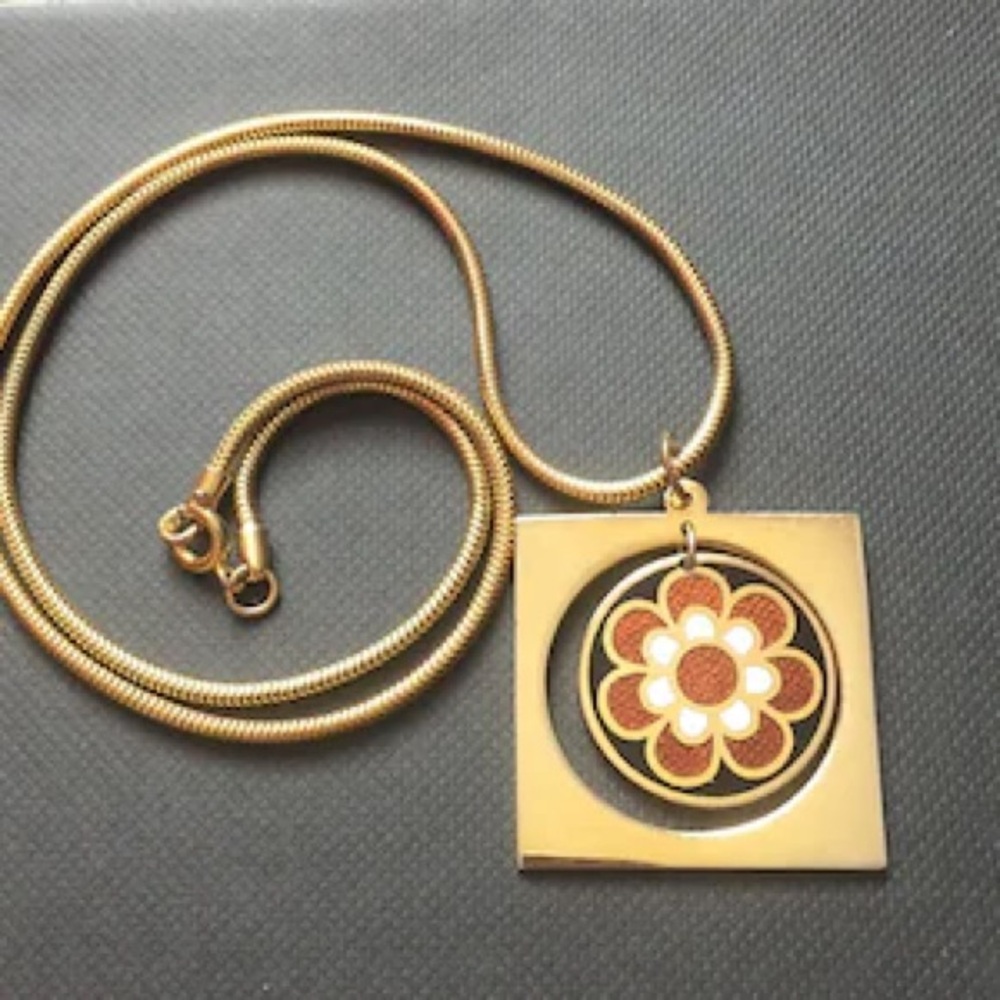 Vintage De Passille/Sylvestre Floral Enamel Modernistic Necklace 17”